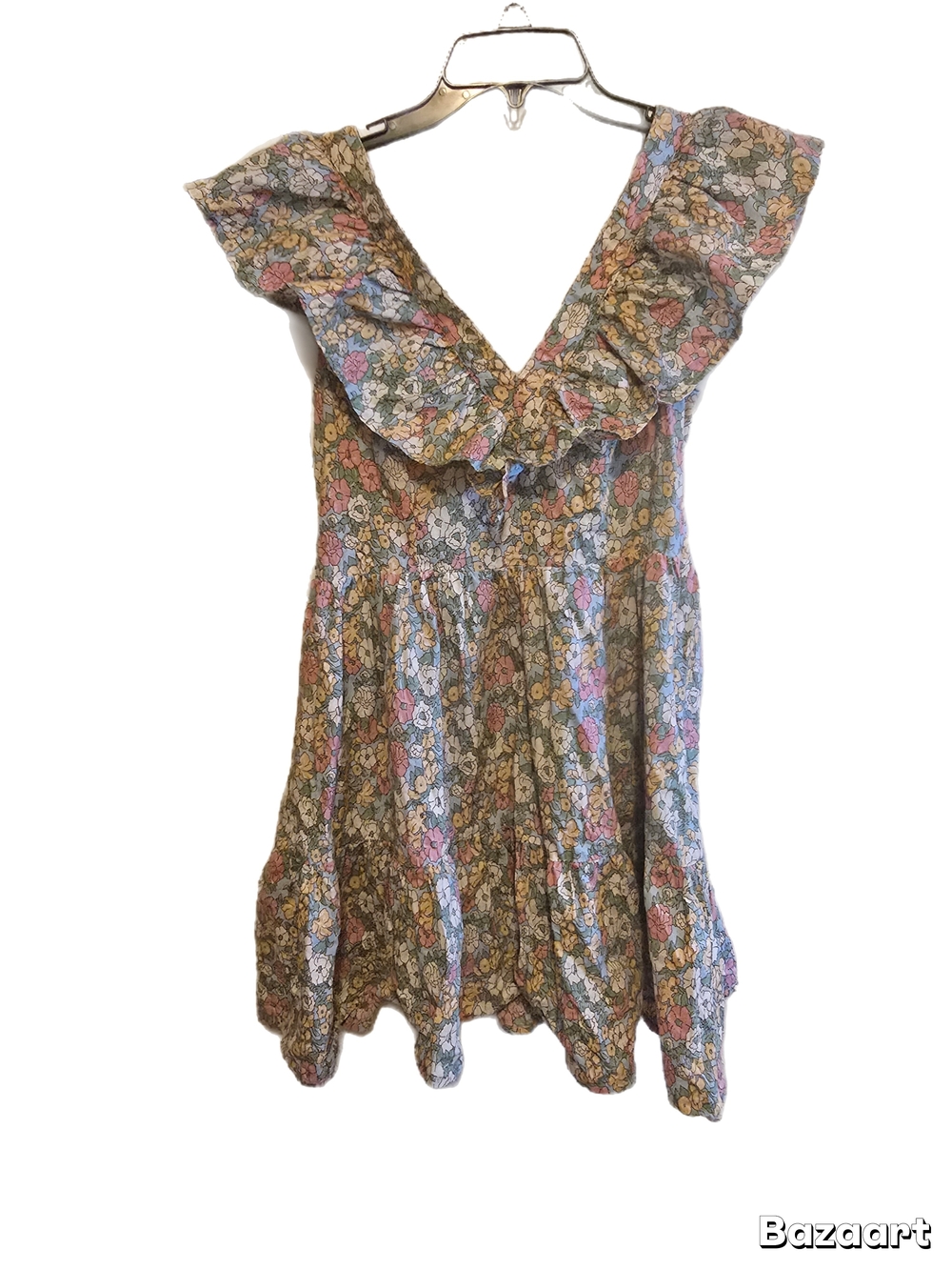 Entro Floral Ruffle-Sleeve Smocked Mini Dress